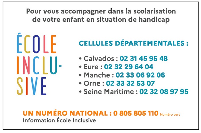 Information École Inclusive : numéros des cellules départementales et le numéro national unique