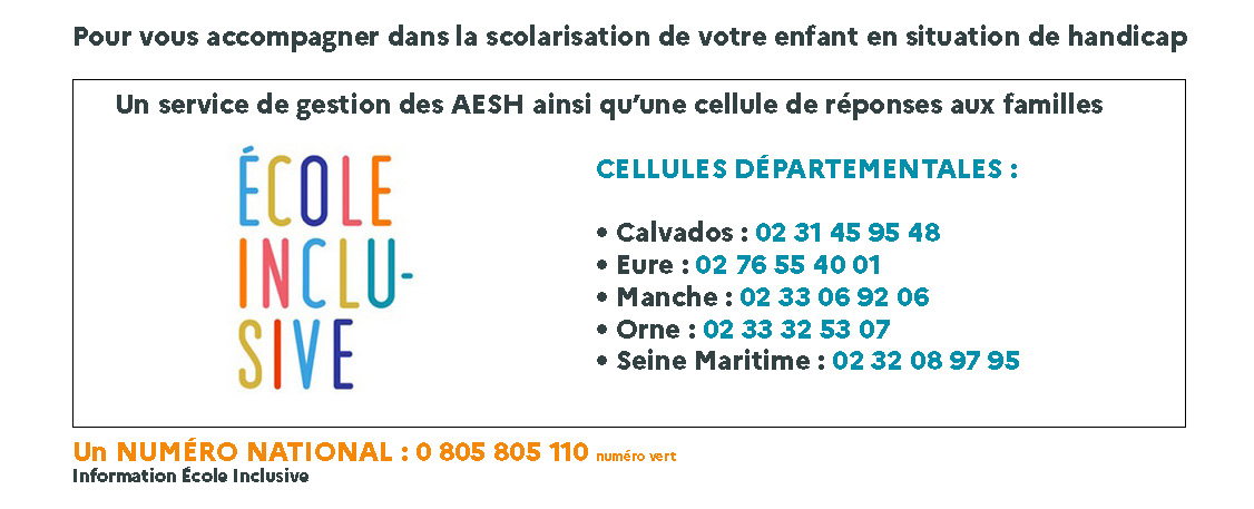 Information École Inclusive : numéros des cellules départementales et le numéro national unique